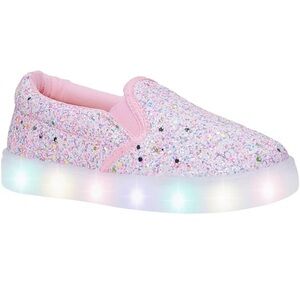 Sparkly Pink Canvas Kids Slip-On Shoes with Light-Up Soles Girls 5